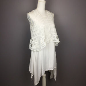 ALYA Lace Overlay Hankerchief Hemline Dress